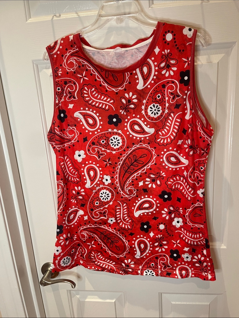 Red Paisley Sleeveless Women's Tank Top Bandana Plus 2X